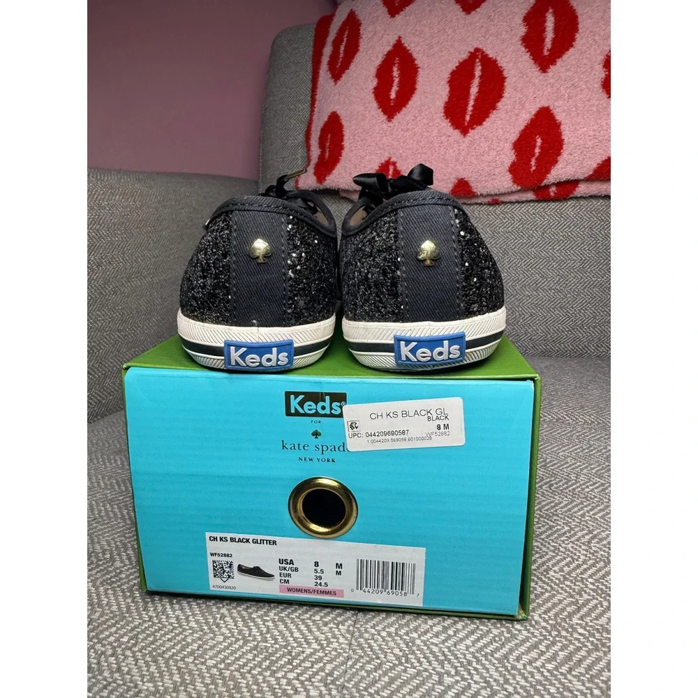 Keds x Kate Spade New York Black Glitter Champion Sneakers Women's 8M